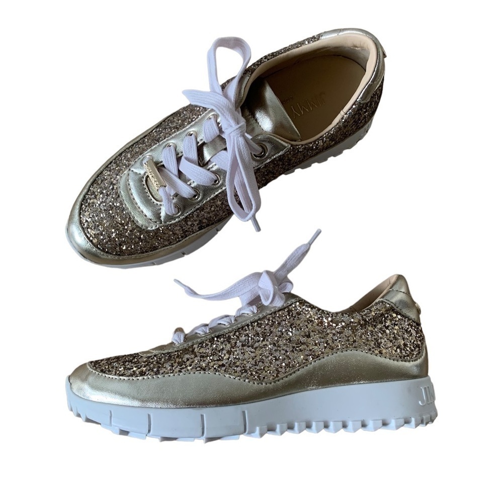Jimmy Choo girls youth size 4 golden leather sneakers